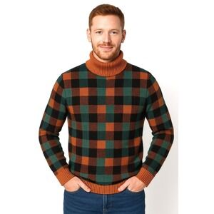 Studio Park Plaid Turtle Neck Sweater Mens Size 2X Coastal Eclectic Grandpa Cozy